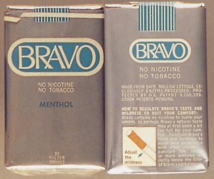 Bravo Menthol cigarettes No Nicotine No Tobacco